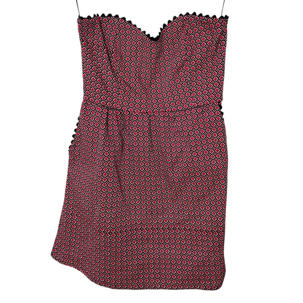 Judith March Red Strapless Mini Dress with Black Trim